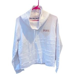 Victorias Secret PINK Spellout Pullover Funnel Cowl Neck Sweatshirt White XSmall